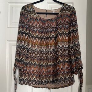 Dressbarn Women’s Blouse Multicolor Chevron Print Tie Sleeve – Size XL